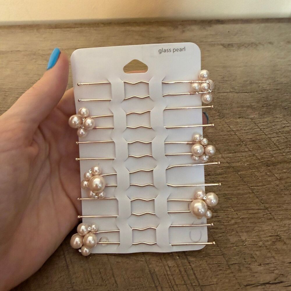 Bridal wedding rose gold-toned hair pins glass pearls